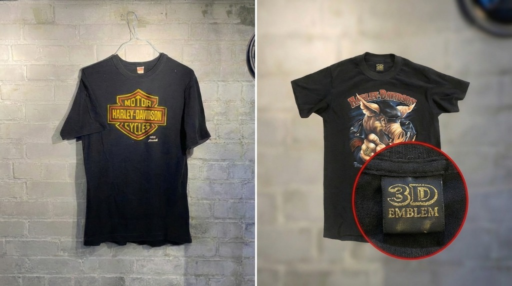Hanes Beefy-T vs 3D Emblem: Side-by-side comparison of vintage Harley shirts
